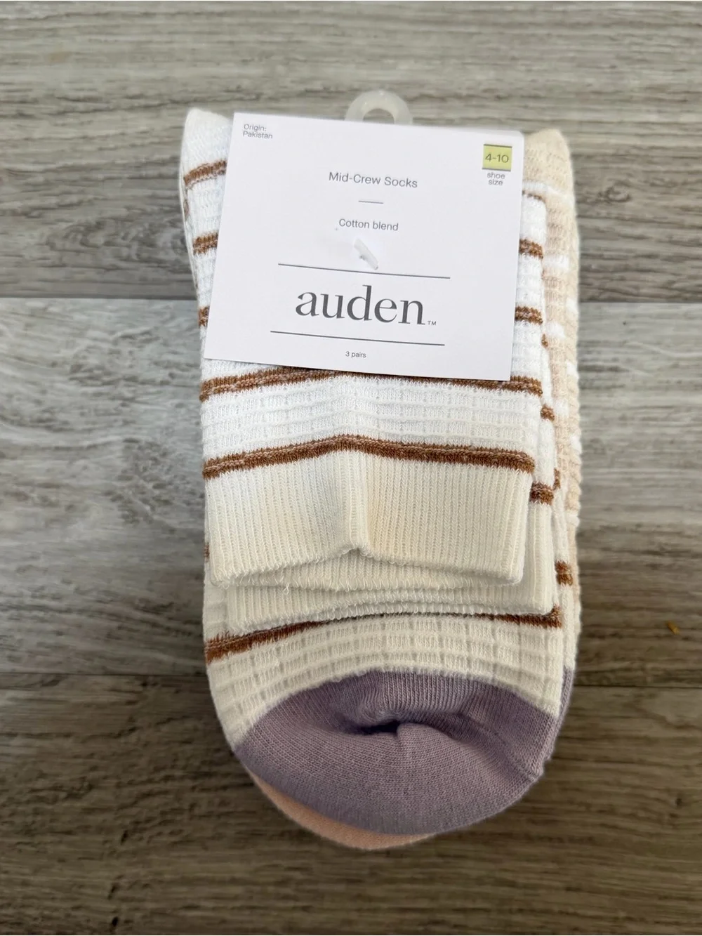 Auden Striped Waffle Textured Mid Crew Socks 3 Pairs